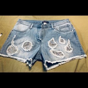 Sequin patch Jean shorts size 12